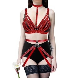 leather bra harness spliced collar bondage waist chain suit