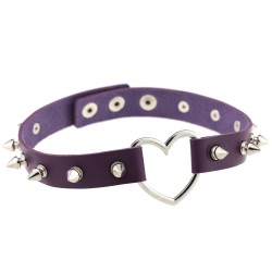 sliver heart spiked rivet leather collar